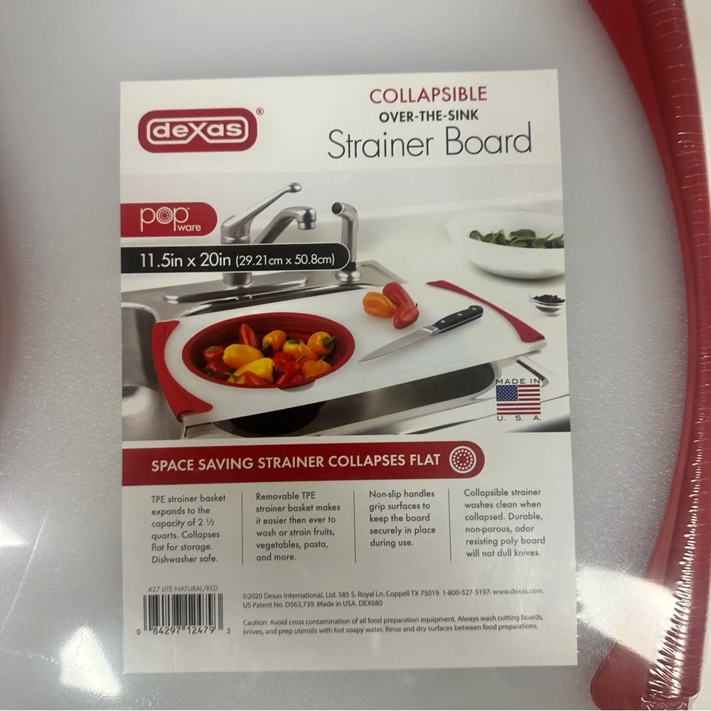 Dexas over the sink Polly cutting board with collapsing colander strainer